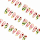 10Pcs Gradient Art Ladybug Flower Press On Nail Glossy Design Ladybug Flower Fake Nail Casual Look Ladybug Flower False Nail