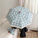 Fashion Red Ball Simple Grid Sun Umbrellas Un Protection UV Protection Foldable Umbrella Women Dual-purpose Automatic Umbrella