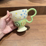 Hand-Painted Underglaze Cerc Mugs Cute Relief Design Birthday Gift for Women Couples Water Cups High Aesthetic Value
