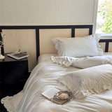 Flowers Embroidery Ruffles Purple Luxury Bedding Set 1000TC Egyptian Cotton Duvet Cover Flat/Fitted Bed Sheet Pillowcases 4Pcs