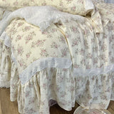 Premium 100% Gauze Cotton Farmhouse Floral Large Ruffles Bedding Set Soft Crepe Duvet Cover Bed Sheet/Fitted Sheet Pillowcases