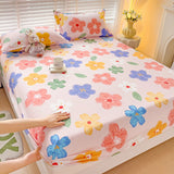 Purple Flower Bed Sheets Single/Queen/King Size Fitted Bed Sheet with Elastic Band drap de lit High Quality Mattress Cover 180