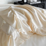 French Lace Ruffles Princess Wedding Bedding Set 1000TC Lyocell Cotton Queen King Size Duvet Cover Bed Sheet Pillowcases 4Pcs
