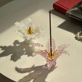 Handmade 3D Glass Ceramic Lily Incense Holder Ornament Glass Fragrance Ornament