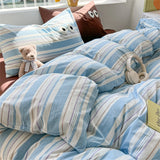 Cute Big Eyed Four Piece Set Plaid Duvet Cover Set With Sheet Bedroom Decor Skin Friendly Single Double Bedding Set Home Textile