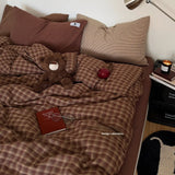 Ins Simple Retro Red Plaid Pure Cotton Waed Cotton Four-Piece Set Bedding Cap Sle Milk Velvet Softn All Seasons Use