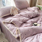 Knitted Class A Soft Bedding Set Washed Cotton Bed Sheet Queen King Size Duvet Set Flower Comforter Set Pillowcase Bed Linens