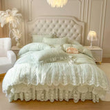 4/6Pcs Pink Princess Wedding Lace Embroidery Korean Style Bedding Set King Queen Size Duvet Cover Bed Skirt Bedspread Pillowcase