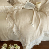 20% Linen And 80% Cotton Vintage French Lace Edge Embroidery Bedding Set Duvet Cover Set Bed Sheet/Fitted Sheet Pillowcases 4Pcs