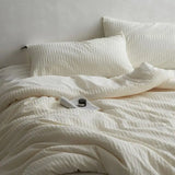 40S Ripple Jacquard Pure Cotton Bedding Set Bubble Gauze Color Blocking Breathable Quilt Set Twin Full Queen King Bedclothes