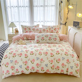 Fresh Botanical Floral Bedding Set for Kids and Adults Leaves Flower Duvet Cover Set Pillowcases Soft Washed Cotton Home Textile