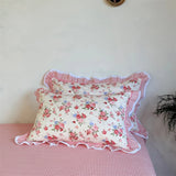 100% Cotton Korean Princess Style Rose Floral Plaid Ruffles Bedding Set Queen King Size Duvet Cover Bed Sheet Pillowcases 4Pcs