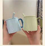Nordic Style Solid Ceramic Cup Creative Wood Grain Handgrip Cups Household Cute Breakfast Milk Mug Fashion Office Coffee Mugs
