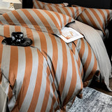 Modern Stripe 100% Egyptian Cotton Luxury Bedding Set 4Pcs Minimalist Style Soft Duvet Cover Set Pillowcases for Bedroom Decor