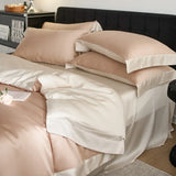 Color Blocking Bedding Set 600TC Lyocell Bamboo Fiber Soft Silky Cool Feeling Duvet Cover Flat/Fitted Bed Sheet Pillowcases 4Pcs