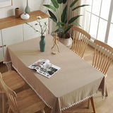 100% Cotton Tablecloths Fabric Tassel Tablecloth Dust-Proof Table Cover for Kitchen Dinning Tabletop Home Wedding Decoration