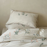 Linen Cotton Jacquard Flowers Embroidery Bedding Set Queen King Size Duvet Cover Set Flat/Fitted Bed Sheet Pillowcases 4Pcs