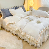 3/4Pcs Warm Milk Velvet Bedding Set Luxury Princess Flowers Lace Edge Duvet Cover Bed Skirt Bedspread Pillowcase Home Textile