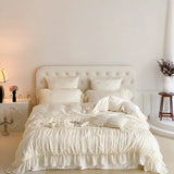 Pink Romantic Lace Princess Wedding Bedding Set Lyocell Bamboo Fiber Soft Silky Duvet Cover Flat/Fitted Bed Sheet Pillowcases