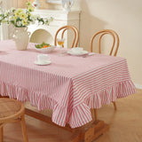Vertical Striped Table Cover Washable Wrinkle-Resistant Striped Ruffle Tablecloth Ruffle Trim Farmhouse Tablecloth Wedding Decor