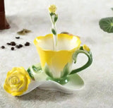 Family Afternoon Tea Ceramic Coffee Cup Set, High-quality Teapot , Creative Enamel Colored Handcrafted Rose Tea Set, Friend Gift