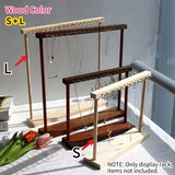 Wooden Double-Row Jewelry Display Rack Elegant Jewelry Organizer with Hooks for Necklaces Bracelets Earrings Rings Space-Saving
