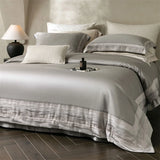 600TC Egyptian Cotton Bedding Set Luxury Satin Jacquard Border Duvet Cover Set Soft Grey High Thread Count Bed Sheet Pillowcases