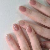 24Pcs Nude Pink Nail Tips Short Round Head False Nails with Design Wearable Finished Fake Nails Full Cover Press on Nails