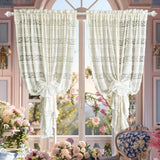 Beige Cutout Flower Rod Pocket Curtains, Vintage Ruffles Small Curtains for Room Warm Romantic Light Filtering Window Drape