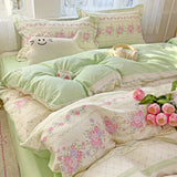 100% Cotton Four Piece Set Soft Skin-friendly Duvet Cover Set Single Couple Flower Printed Comforter Bedding Set for Adults Kids