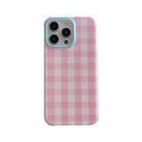 Korean INS Pink Checker Matte Double Layers Ring Strap Phone Case for iPhone 16 15 14 13 Pro Max Back Cover for 12 Pro Funda