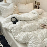 Bedding Set, Checkered Bubble Wash Cotton Quilt Set, Four Pieces, Ins Korean High Quality Bedding Sheet Set, Dormitory 3 Pcs
