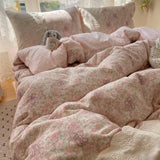 2025 new small floral cloud wrinkle double yarn bed four-piece set princess lace quilt cover three-piece bed sheet set