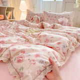 Ikeehome  new hollow lace wrinkled cotton four-piece set household student dormitory three-piece set bed sheet quilt cover