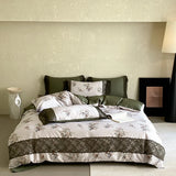 Vintage French Lace Flowers Print 1000TC Egyptian Cotton Luxury Bedding Set Duvet Cover Flat/Fitted Bed Sheet Pillowcases 4Pcs