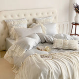 Pink Romantic Lace Princess Wedding Bedding Set Lyocell Bamboo Fiber Soft Silky Duvet Cover Flat/Fitted Bed Sheet Pillowcases