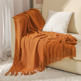Knitted Throw Blanket Soft Cozy for Couch Yellow Living Room Home Decor Outdoor Lightweight Blanket with Tassels Warm Woven