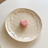 Ins Style Bow Dessert Plate High-end Solid Color Ceramic Disc Korean Underglaze Color Western Tableware Home Relief Bread Plates