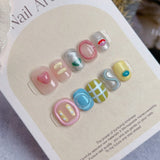 10pcs detachable Handmade kawaii false nails with glue full cover stick on nails with design dopamine bubble love girl press on