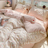 Print Floral Bedding Set Double Layer Yarn Four Pieces Set Soft Comfortable Duvet Cover Bed Sheet With Pillowcases Home Textiles