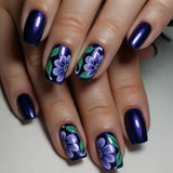 French Almond False Nails Retro Flowers Wearable Hand Drawn Press on Nails for Woman Datachable Full Cover False Nails Tips