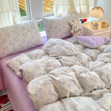 Oxygen Double Layered Four-Piece Bedding Set Fresh Floral Duvet Cover Bed Sheet Bed Canopy Student Dormitory 3-Piece Set
