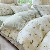 Ikeehome  Class A super soft jacquard cloud yarn cotton four-piece set, bed sheet, bed hat, quilt cover, student dormitory bed