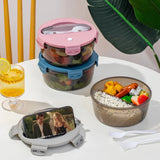 Student Bento Box with Cutlery Portable Round Lunch Box Microwaveable Snack Box Large Capacity Food Storage Container