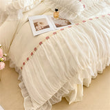 Lace Bedding Set for Girl Ruffle Brushed Soft Microfiber Princess Style Queen Duvet Cover Set Bed Sheet Pillowcases Home Textile
