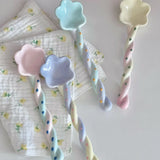 Colorful Girlheart Ceramic Twist Spoon Long Handle Dessert Spoon Underglaze Color Dinnerware Set