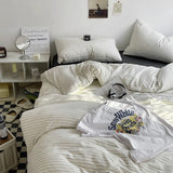 Home Bedding Set Retro Stripe Dot Pattern Duvet Cover Brushed Microfiber Pillowcase Flat Sheet Bedlinens For Winter Autumn Queen