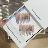 10pcs Glitter French False Nails Glossy Gradient Purple Stiletto Press on Nails Cat Eye Fake Nails with Rhinestone Fake Nail Tip