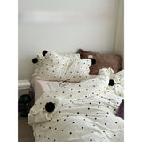 Warm White Polka Dot Fluffy Milk Velvet Four Piece Bedding Set YAKEHOME ternoon Tee O'Clo Lazy Sle Winter ential