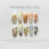 10Pcs Long Blusher Handmade Press On Nails Gradient Fake Nail Full Cover Moon Heart Design Artificial Manicure Wearable Nail Tip
